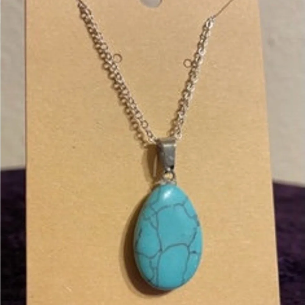 New Handmade 925 Sterling Silver Natural Turquoise Water Drop Necklace